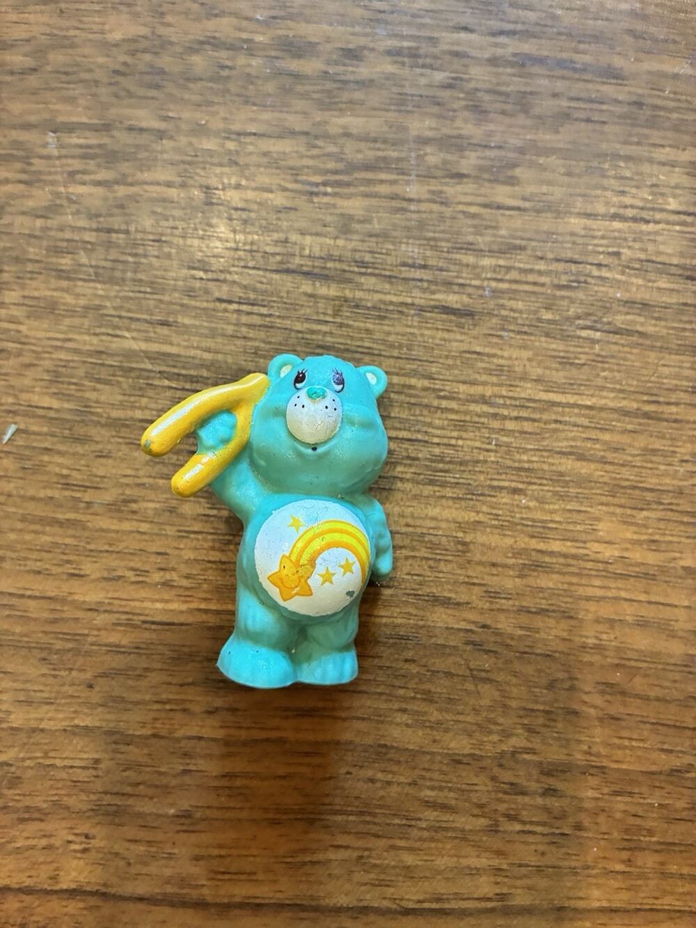 Vintage Care Bears Wish Bear w/ Wish Bone Miniature PVC Toy Figure 1980s‎